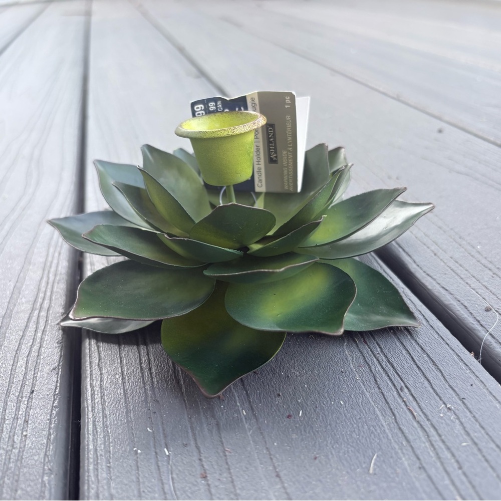 Ashland Coastal Prep Metal Open Lotus Candle Holder Green Yellow 6”X 2.5” New - Picture 4 of 5